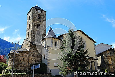 Ð¡hurch of St. Stephen Sant Esteve from Square of PrÃ­ncep Benlloch in Andorra la Vella, Principality of Andorra. Stock Photo